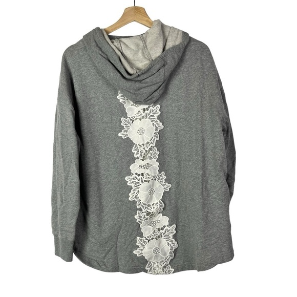 Mono B Gray Floral Lace Relaxed Fit Hoodie Sweatshirt S/M - Picture 4 of 6